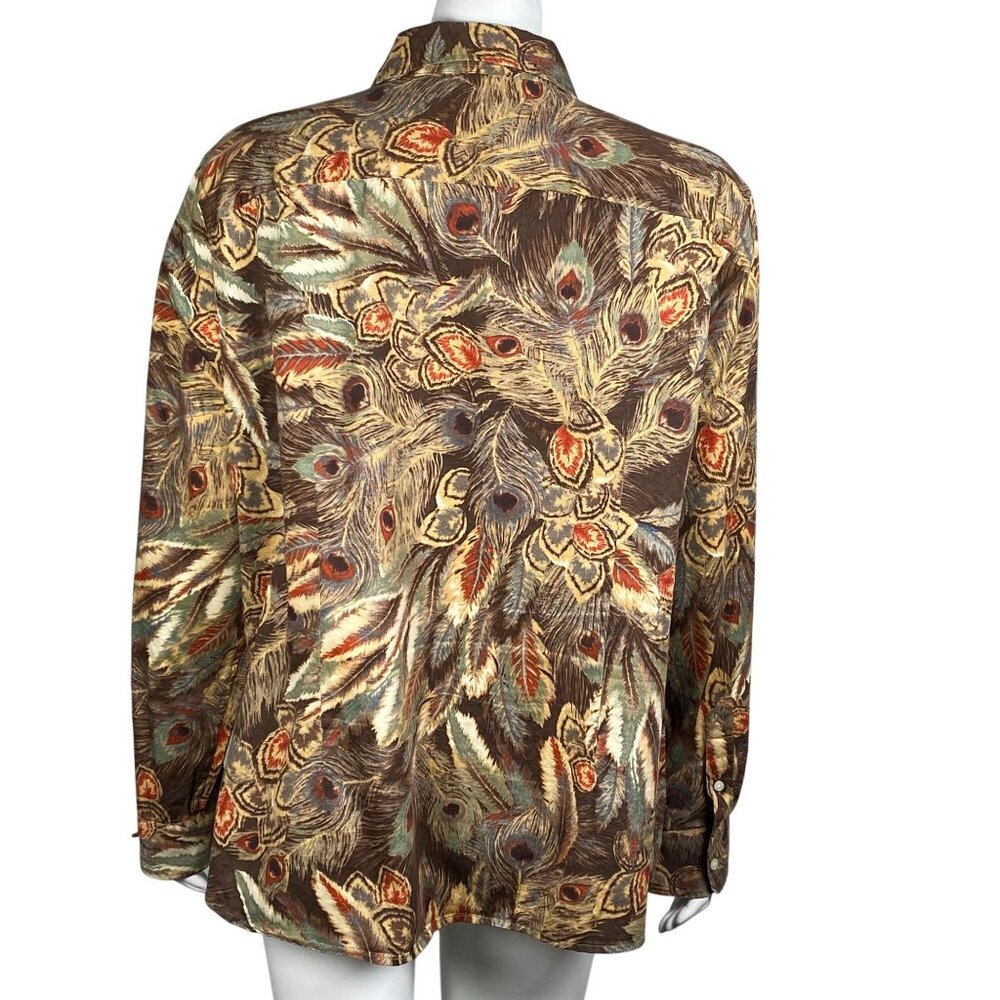 Lauren Ralph Lauren Peacock Feather Print Button Up Shirt Womens 2X Long Sleeve - Picture 3 of 5
